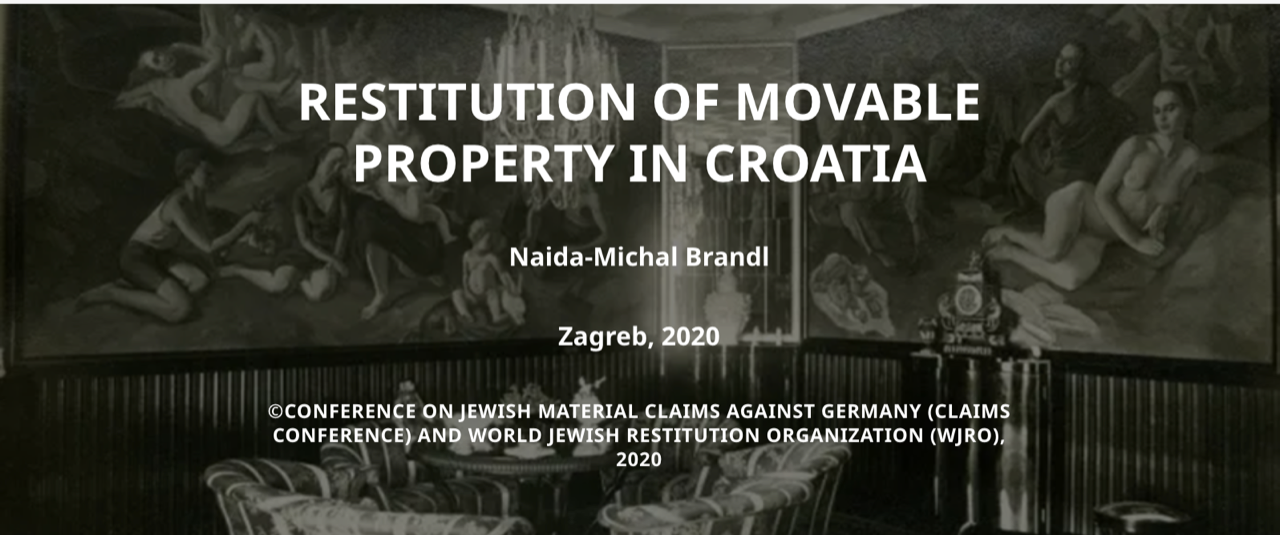 THE WORLD JEWISH RESTITUTION ORGANIZATION (WJRO) ANNOUNCES REPORT ON CULTURAL OBJECTS LOOTED DURING THE HOLOCAUST BY THE CROATIAN FASCIST USTAŠE, THEN NATIONALIZED AND DISTRIBUTED UNDER COMMUNISM